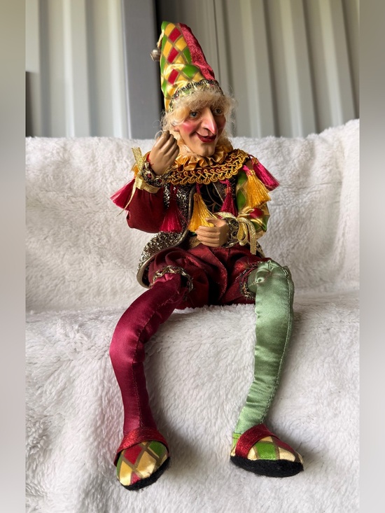 Other - Vintage Christmas Jester Doll Handmade Fabric Harlequin Clown Figure Unique Coll
